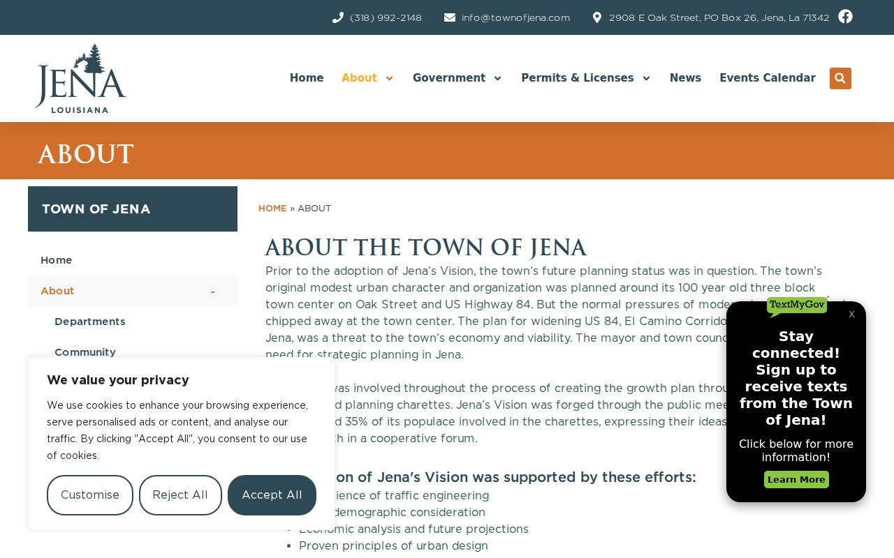 Jena town hall and Mayor's Court contact block for warrant questions