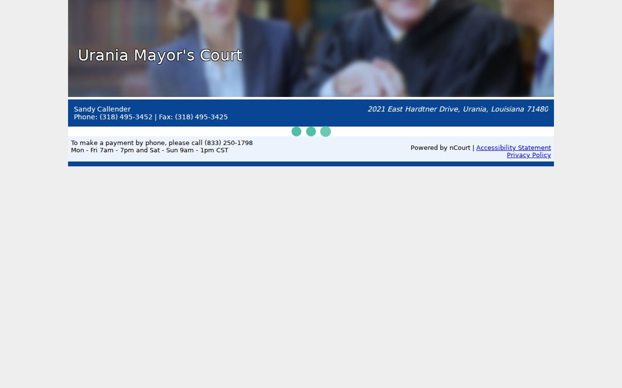 Urania Mayor's Court address and contact block for warrant questions