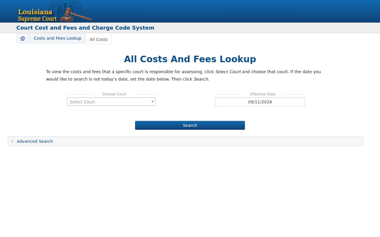 LaSalle Parish municipal warrant cost research by court level and effective date