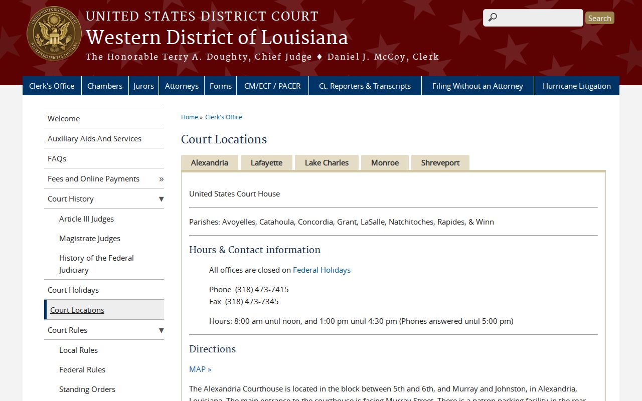 LaSalle Parish arrest warrant federal routing through the Alexandria Division counties