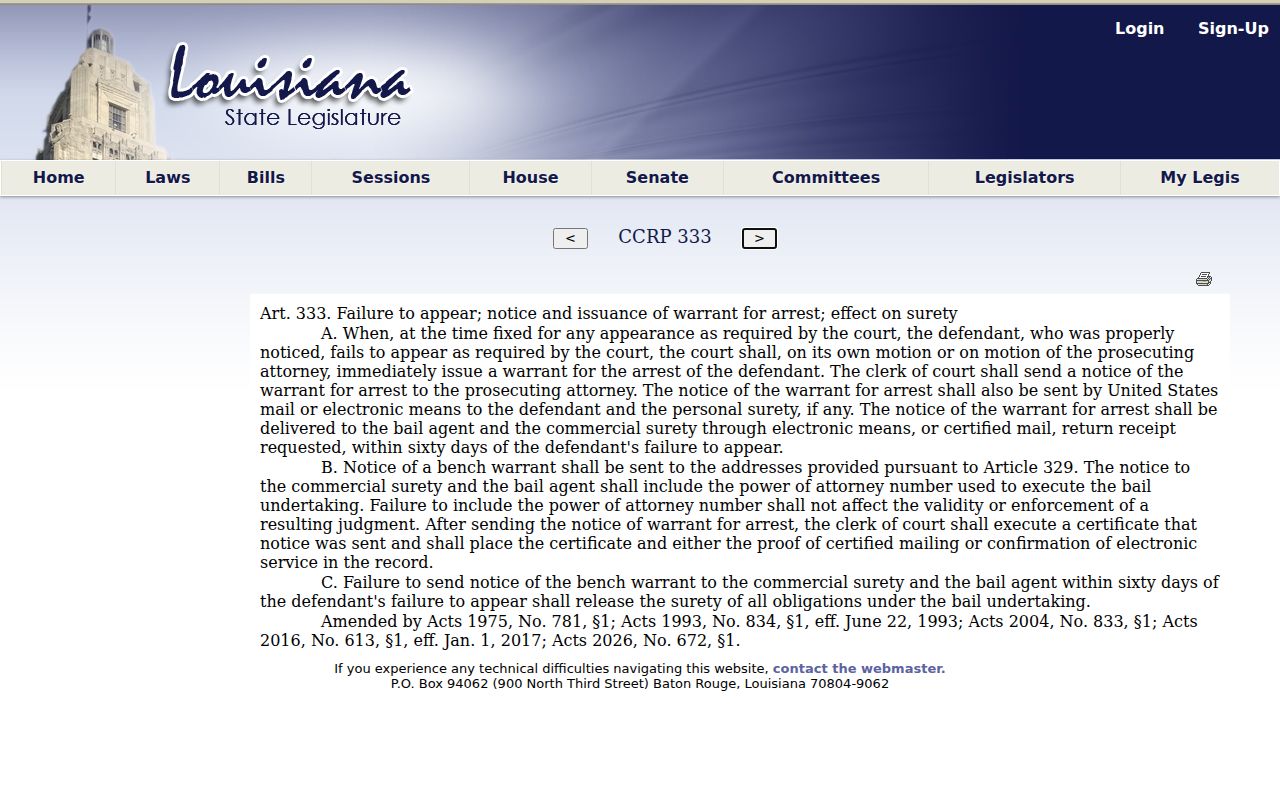 LaSalle Parish bench warrant notice text from Louisiana failure to appear law