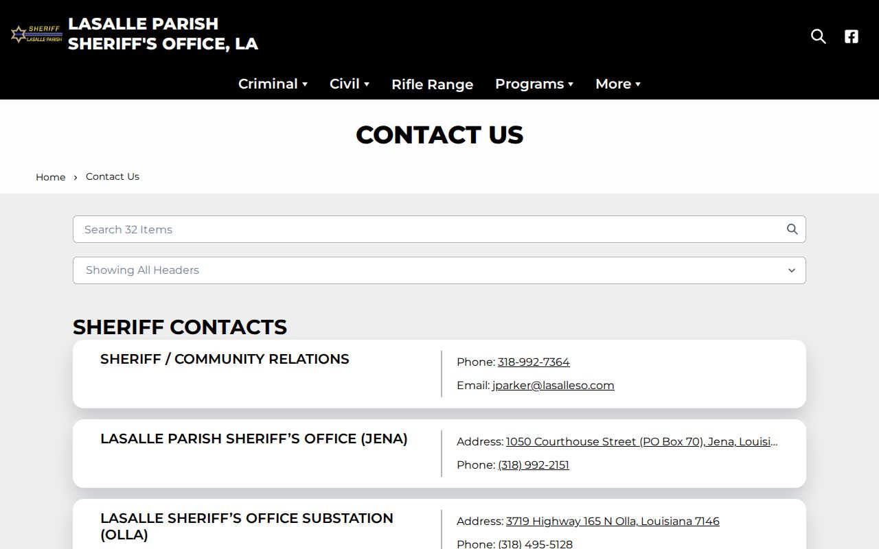 LaSalle Parish active warrant help from the sheriff Records and Bonds contact listing